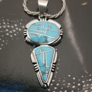 Turquoise Inlay STERLING Silver Pendant